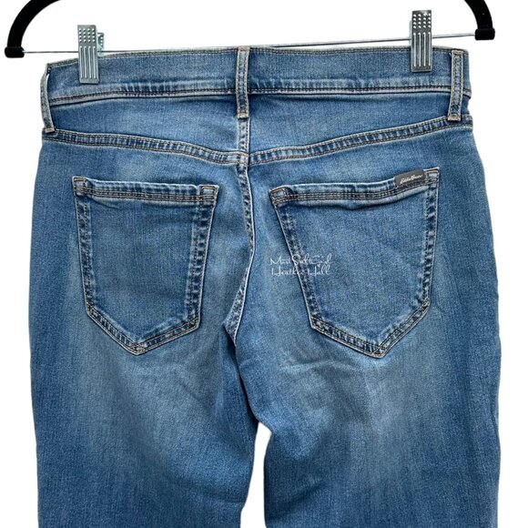 Eddie Bauer Slim Boyfriend Buffalo Plaid Knee Patch Lightly Distressed Jeans - Picture 5 of 7